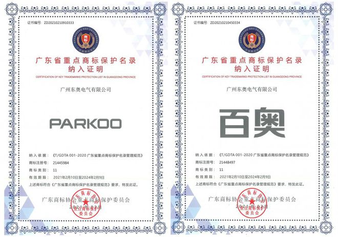 "PARKOO百奧"被納入首批《廣東省重點商標保護名錄》 "PARKOO百奧"被納入首批《廣東省重點商標保護名錄》